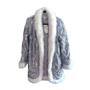 Band Of The Free Silver Gray Boho Faux Fur Trim Jacket Size S